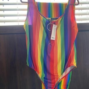 Boohoo Rainbow Striped Bodysuit and Flair Leg Pant